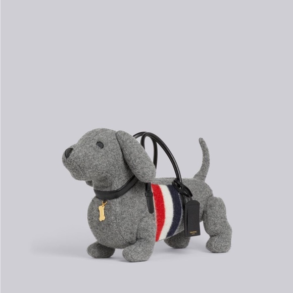 THOM BROWNE GREY BOILED WOOL STRIPE HECTOR BAG TOTE RED NAVY LARGE XL - Picture 12 of 15